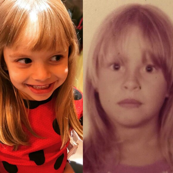 Mariana Bridi comparou uma foto sua de infância com a filha, Aurora, e assumiu que, agora sim se acha parecida com a menina