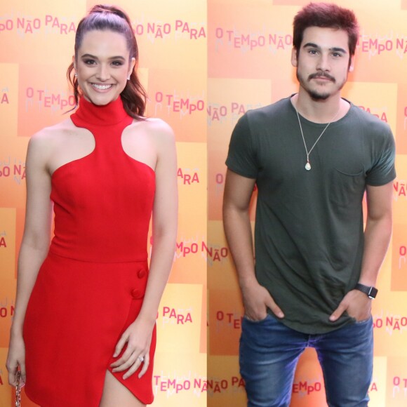 Juliana Paiva e Nicolas Prattes dançaram funk e deixaram a festa de lançamento da novela 'O Tempo Não Para' juntos nesta terça-feira, 31 de julho de 2018