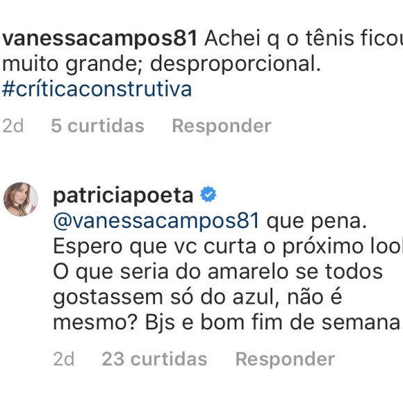 Fã critica look de Patricia Poeta para o 'É de Casa'