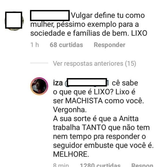 Iza defendeu Anitta após cantora ser ofendida por internauta
