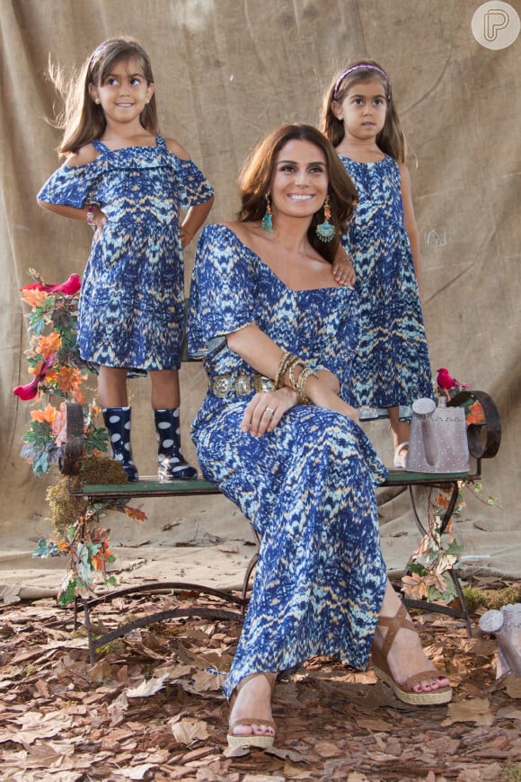 Giovanna Antonelli usa roupa look idêntico ao das filhas gêmeas, Antônia e Sofia, ao estrelar uma campanha de Dia das Mães da marca Leader 