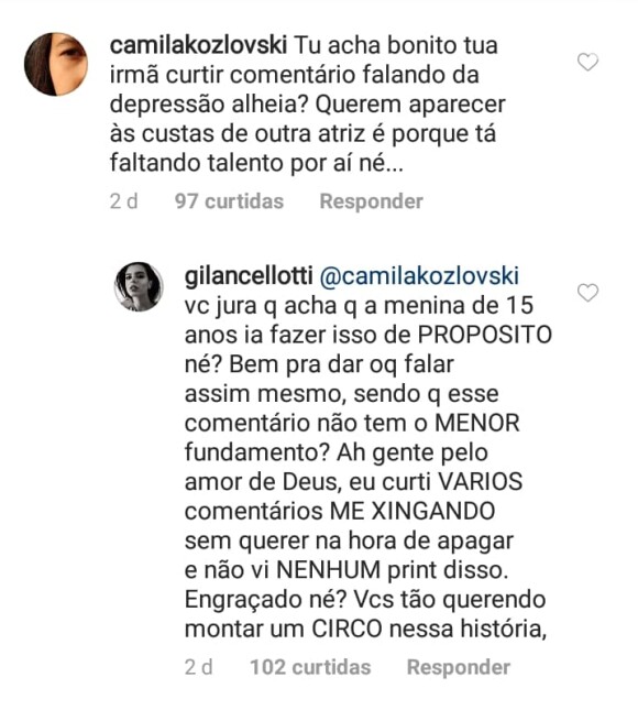 Giovanna Lancellotti defende a irmã após curtida sobre comentário sobre fim de Brumar