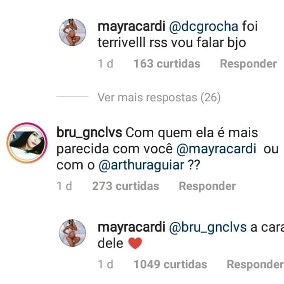 Mayra Cardi revela que Sophia se parece com Arthur Aguiar
