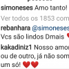 Simone e o marido, Kaká Diniz, escreveram declarações apaixonadas no Instagram