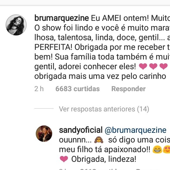 Filho de Sandy, Theo está 'apaixonado' por Bruna Marquezine: 'Lindeza'
