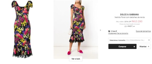 O vestido Dolce & Gabbana custa R$ 14,7 mil, mas pode ser encontrado por R$ 10, mil, com 30% de desconto, no site da Farfetch