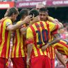 Neymar e os outros craques do Barcelona comemoram a vitória do clube por 2 x 0 contra o Athletic Bilbao