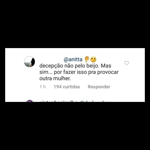 Anitta recebe crítica de fã por beijo em Neymar