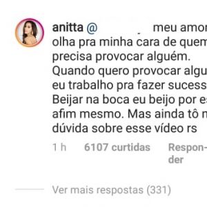 Anitta responde fã sobre ter provocado Bruna Marquezine