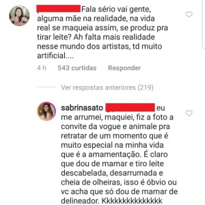 Sabrina Sato ironiza crítica de internauta