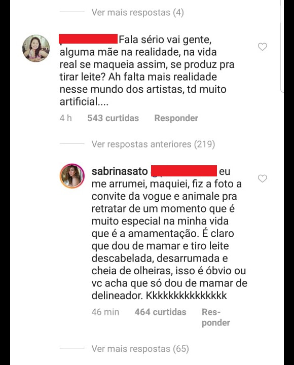 Sabrina Sato ironiza crítica de internauta