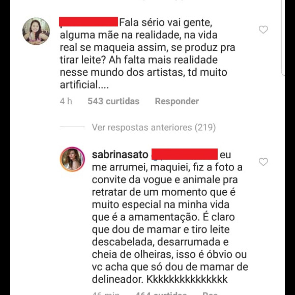 Sabrina Sato ironiza crítica de internauta