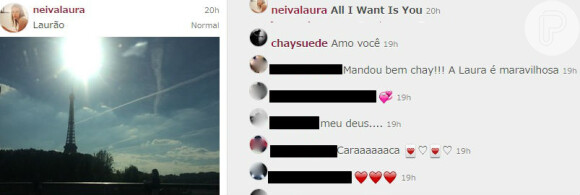 Na última quinta-feira (2), Chay Suede comentou na foto de Laura Neiva: 'Amo você'