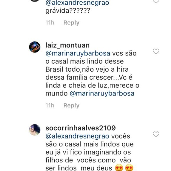 Marina Ruy Barbosa respondeu o amado com um coração e um emoji de uma família formada por um homem e uma mulher e dois filhos