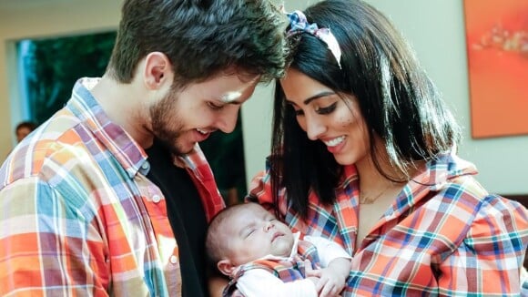 Jade Seba e Bruno Guedes combinam look junino com filho em festa de 1 mês. Fotos