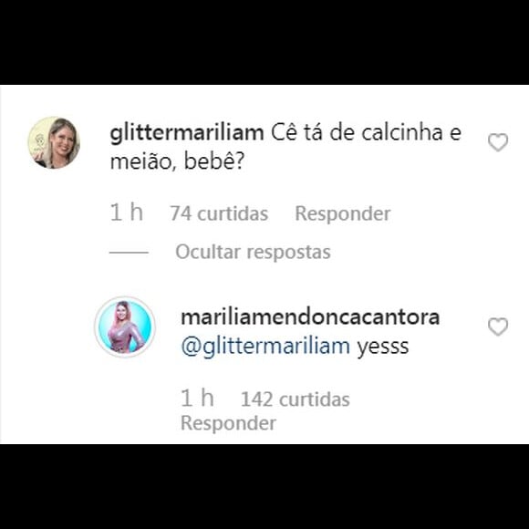 Marília confirma a fã que está de calcinha na foto