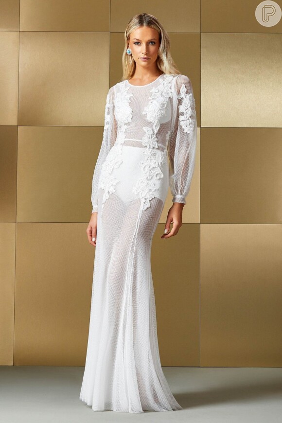 Vestido com transparência, para as noivas moderninhas, da Fabulous Agilitá, sai por R$ 1.499,20