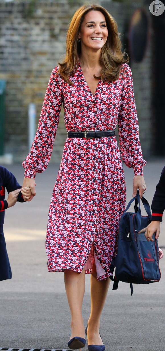 Kate Middleton usa vestido midi nesta quinta-feira, dia 05 de setembro de 2019