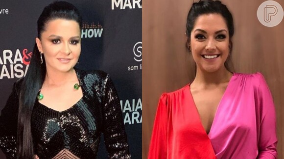 Maraisa, da dupla com Maiara, usou o mesmo vestido que Thais Fersoza em gravação do programa 'SóTocaTop' nesta segunda-feira, 16 de setembro de 2019