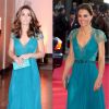 Kate Middleton também já repetiu um longo de festa azul em ocasião anterior