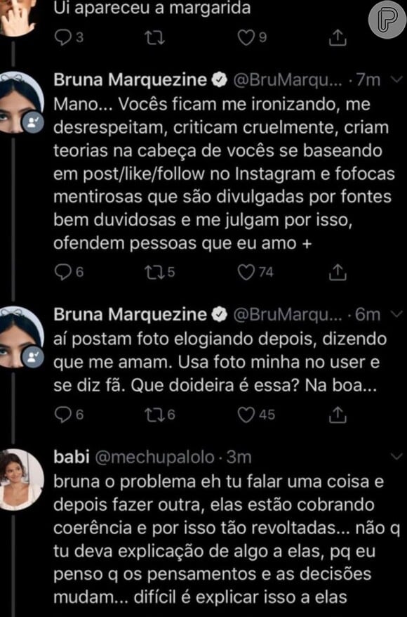 Bruna Marquezine questiona fãs que a criticam: 'Ficam me ironizando, me derespeitam, criticam cruelmente'