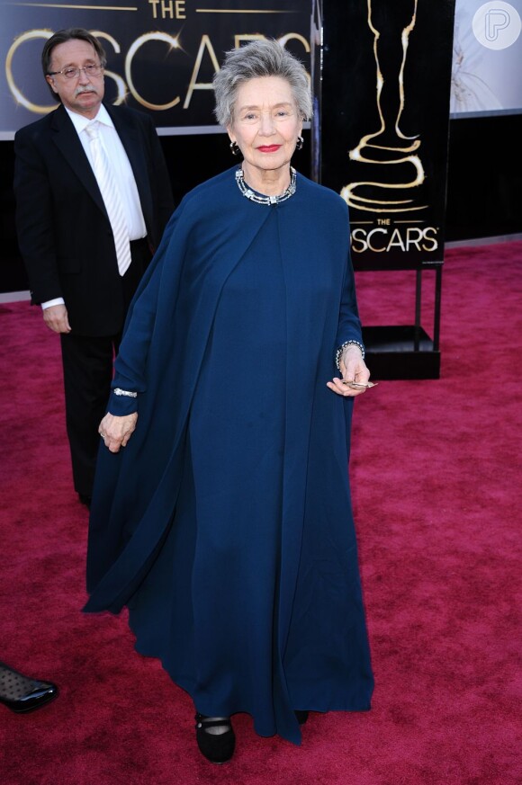 Emmanuelle Riva, indicada ao prêmio de Melhor Atriz por sua atuação em 'Amor', usou um vestido de Oscar de la Renta