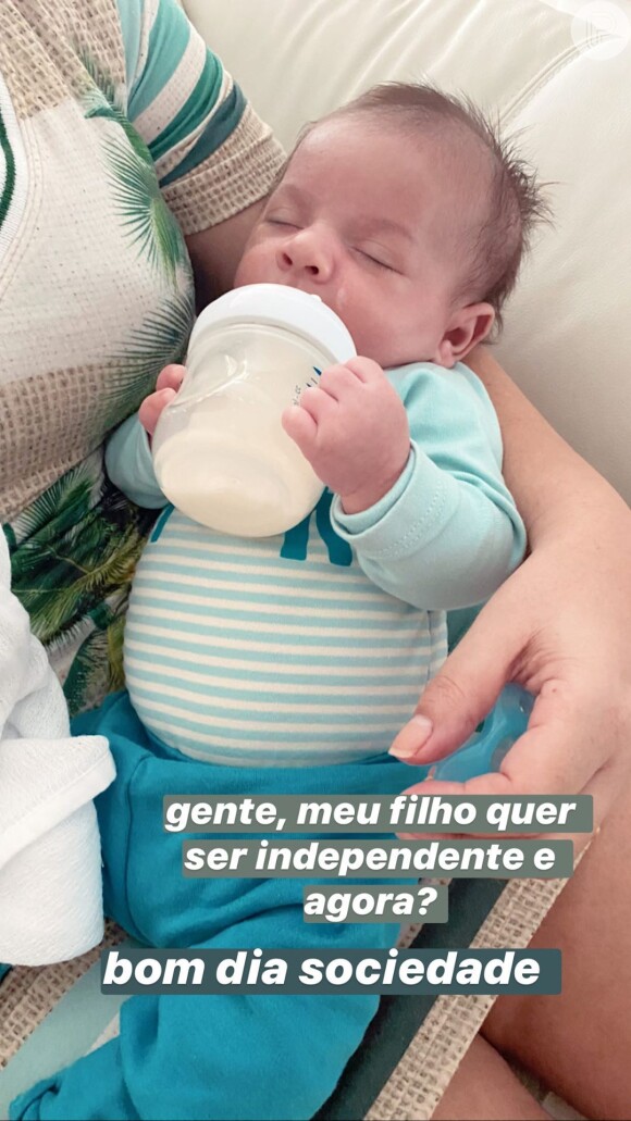 Marília Mendonça mostrou o filho, Léo, segurando a própria mamadeira nesta quinta-feira, 6 de fevereiro de 2020