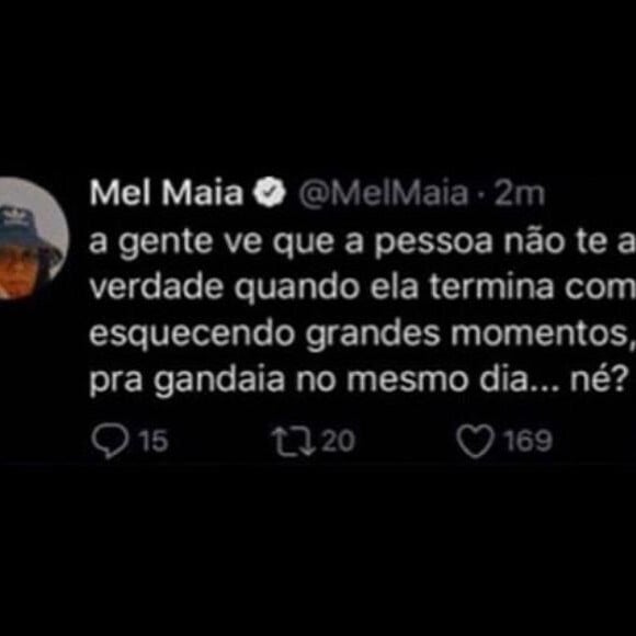 Veja mensagem de Mel Maia no Twitter sobre término