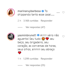 Foto de Gabriel Medina e Yasmin Brunet ganha comentário de Marina Ruy Barbosa