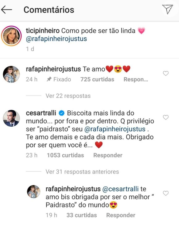 Rafaella Justus responde comentário de Cesar Tralli