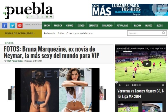 O jornal 'Puebla', do México, noticiou o título de Bruna Marquezine e divulgou fotos da atriz