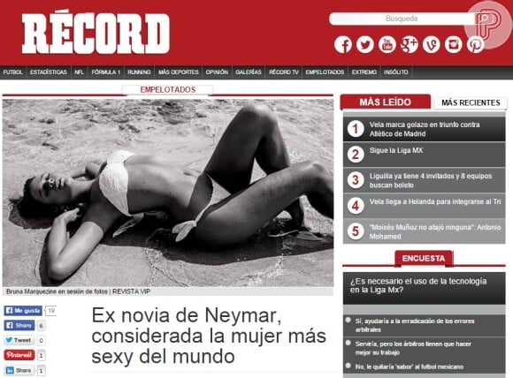 Título de 'mais sexy' para Bruna Marquezine ganhou destaque no portal 'Récord', no México