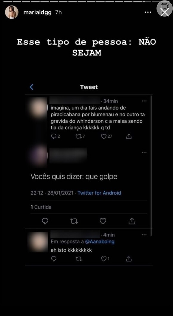 Maria Lina é acusada de dar 'golpe' e expõe haters nos Stories do Instagram