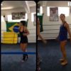 Grazi Massafera dança durante aula de muay thai com a amiga Anna Lima