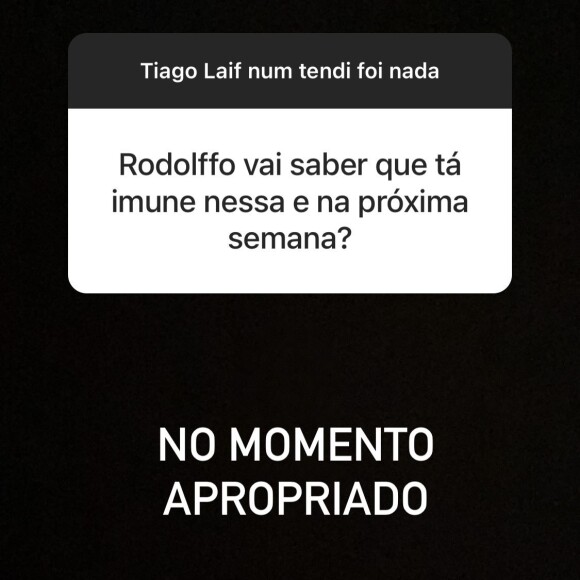 Tiago Leifert indica que Rodolffo saberá que está imune por 2 semanas 'no momento apropriado'