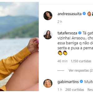 Thais Fersoza elogia corpo de Andressa Suita em foto de biquíni