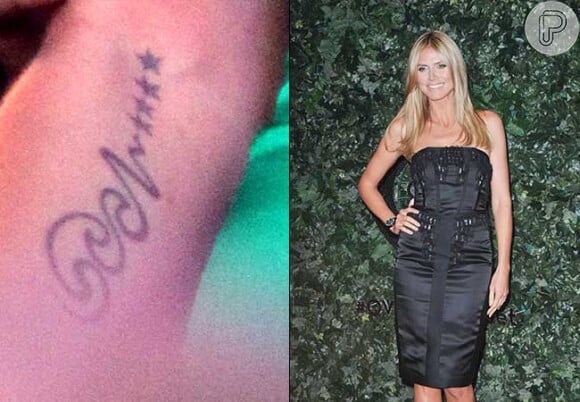 No antebraço direito, a ex-modelo Heidi Klum tem uma tatuagem em homenageando a família
