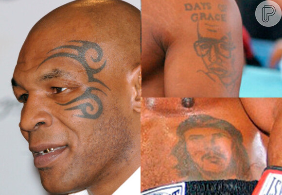 A tatuagem mais famosa de Mike Tyson é a tribal no rosto, além dessa ele tem a imagem de Che Guevara e um desenho no braço esquerdo