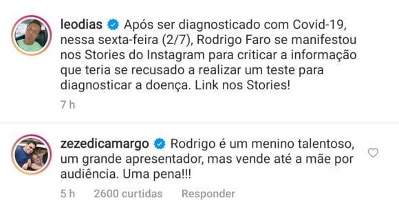 Zezé Di Camargo alfineta Rodrigo Faro no Instagram