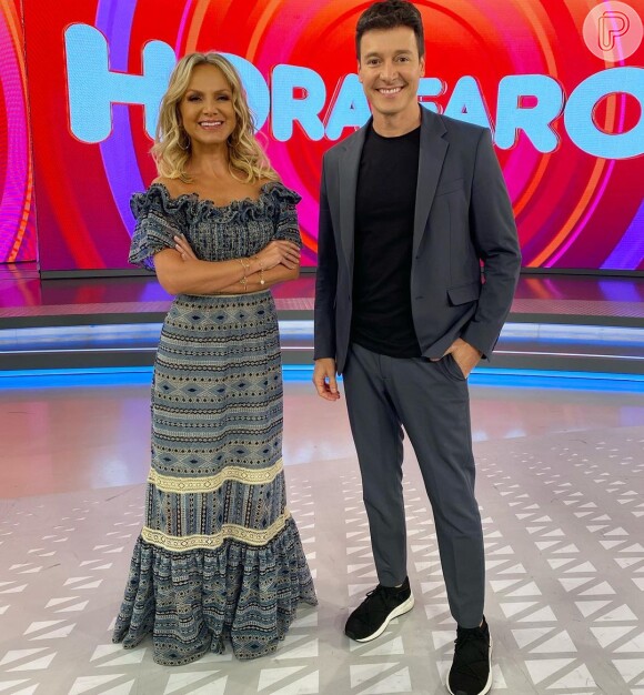 Rodrigo Faro foi ao SBT gravar publicidade com Eliana e recebeu a apresentadora em seu palco na Record TV
