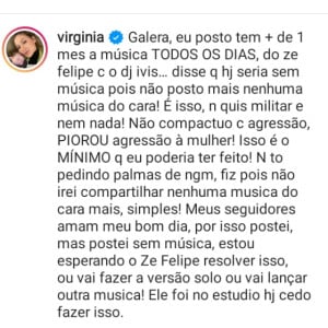 Virgínia rebate internautas que apontaram tentativa de 'militância' da influencer ao aparecer dançando sem a música de Zé Felipe e DJ Ivis