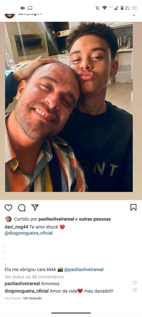 Paolla Oliveira chama Diogo Nogueira e o filho, Davi, de 'amores' em foto