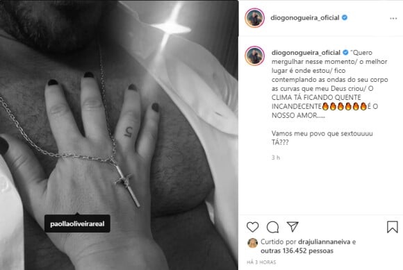 Diogo Nogueira marca Paolla Oliveira em post no Instagram