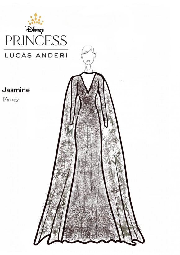 Veja detalhes do cróqui do vestido inspirado em Jasmine