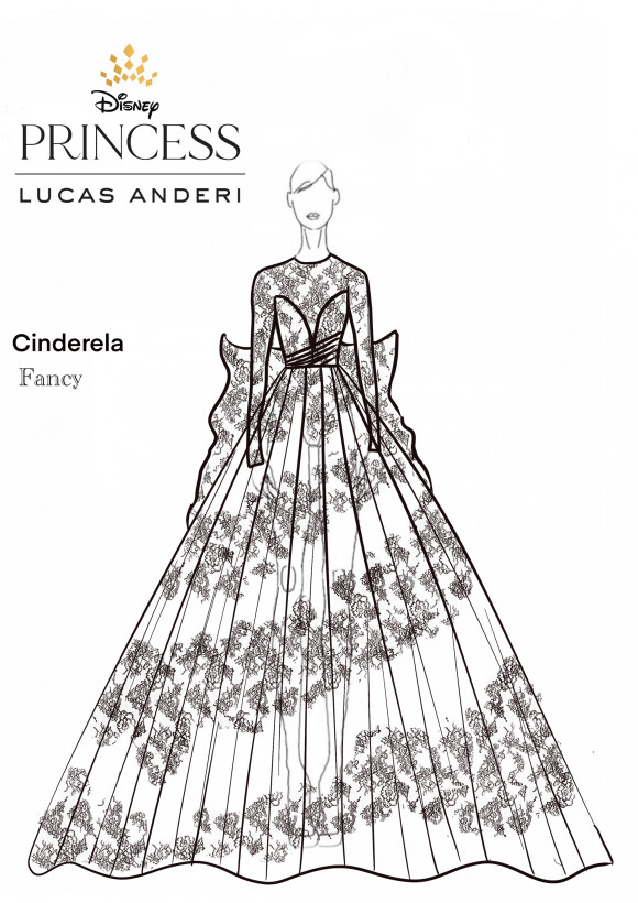 Cróqui do vestido Fancy inspirado em Cinderela