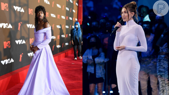 Lilás foi cor escolhida por Lil Nas X e Hailey Bieber no red carpet do VMA 2021