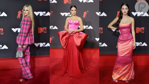 Avril Lavigne, Olivia Rodrigo e Camila Cabello escolheram produções com vermelho e rosa como destaque