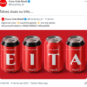 As redes sociais da Coca-Cola, patrocinadora da Prova do Líder, abraçaram a indignação do público contra a vitória de Karol Conká e responderam com humor