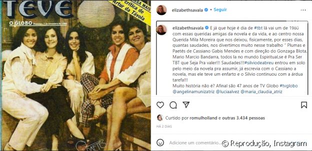 Elizabeth Savalla postou #tbt lembrando de novelas e amigos finados