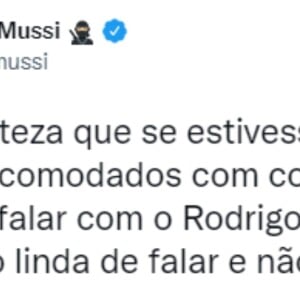 No entanto, perfil de Rodrigo Mussi, do 'BBB 22', no Twitter reclamou da atitude de Bárbara, de chamá-lo de 'paranoico' e dizer que 'não dava para conversar com ele'